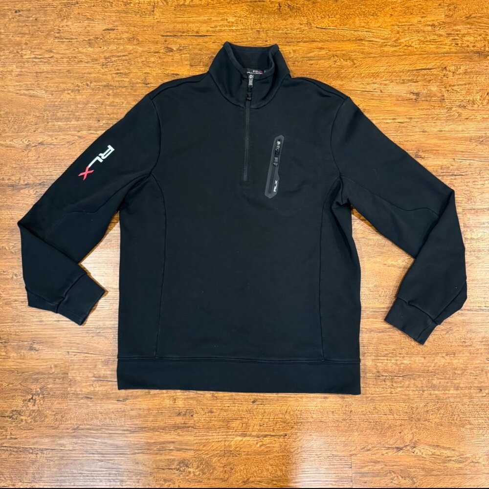 RLX Ralph Lauren Black 1/4 Zip Logo Performance Golf Mock Pullover Sweater Men L - Picture 2 of 10